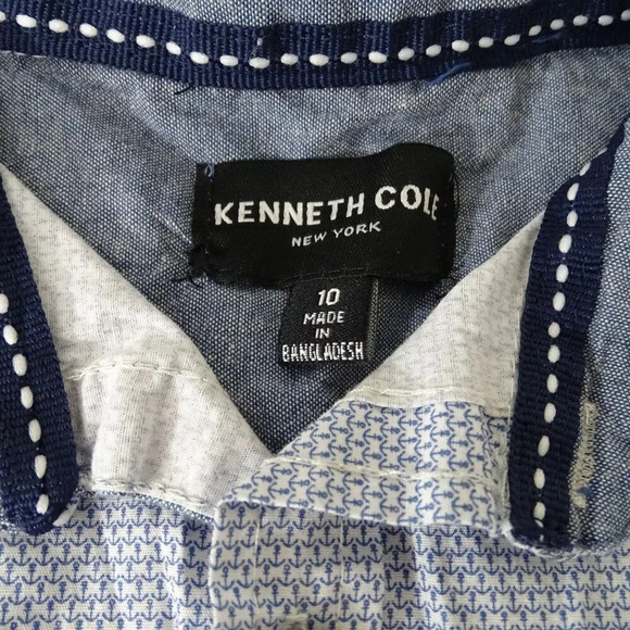 Kenneth Cole Short Sleeve Button Up Shirt Boys Size 10 Blue White Patterned - Picture 2 of 6
